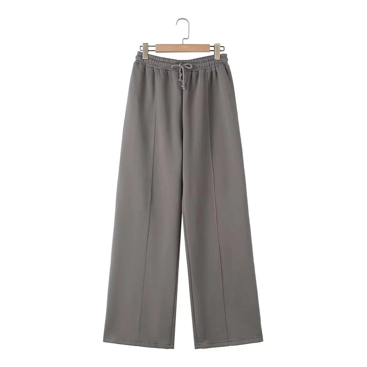 TRAFZA Women's 2-Piece Retro Zipper Jacket & High-Waisted Lace-Up Loose Pants Set