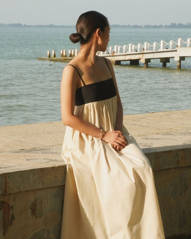 Women's High Waist Loose Sling Dress – Elegant Backless Square Collar Sleeveless Long Dress