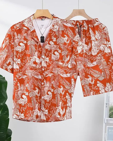Men's Two-Piece Loose Fit Tie-Dye Striped Shirt and Shorts Set