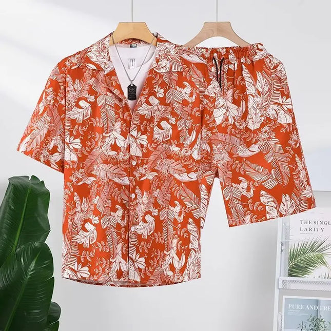 Men's Two-Piece Loose Fit Tie-Dye Striped Shirt and Shorts Set