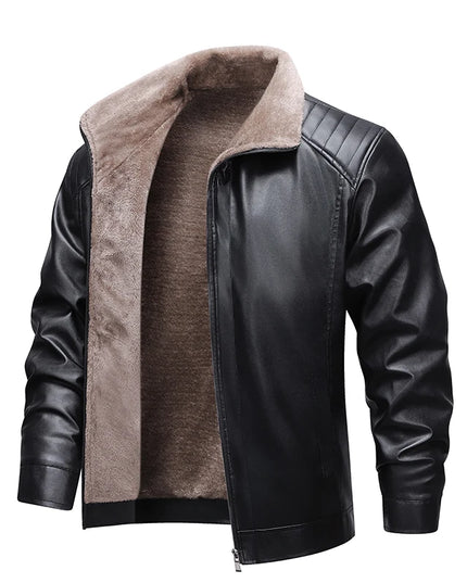 Men's Faux Leather Jacket with Winter Fleece Lining