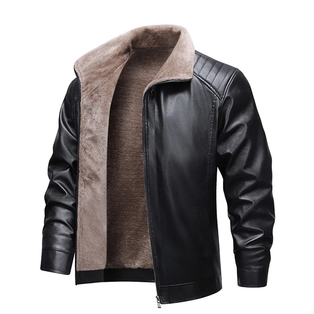 Men's Faux Leather Jacket with Winter Fleece Lining