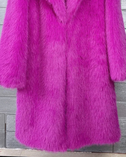 Women's Faux Fur Coat – Mid-Length Warm Trench Coat for Women