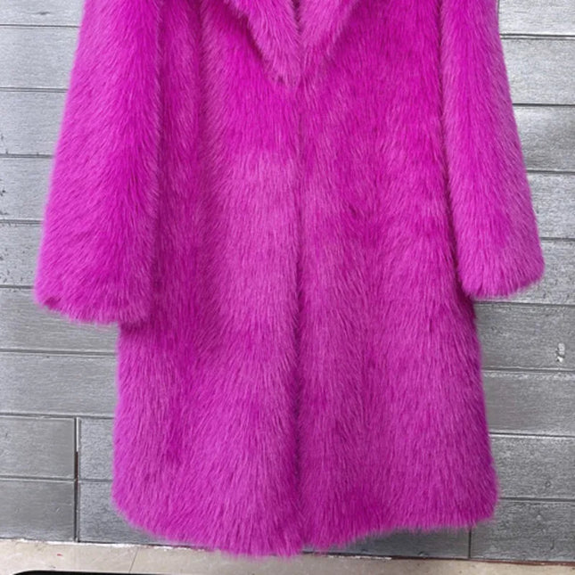 Women's Faux Fur Coat – Mid-Length Warm Trench Coat for Women