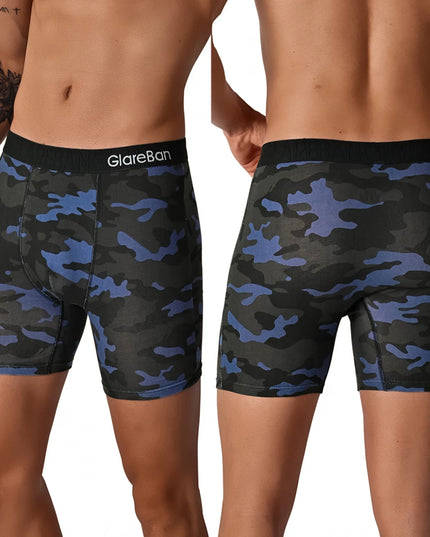 5PCS Men's Mid-Long Camo Cotton Boxer Shorts - Breathable & Comfortable Men's Briefs Se
