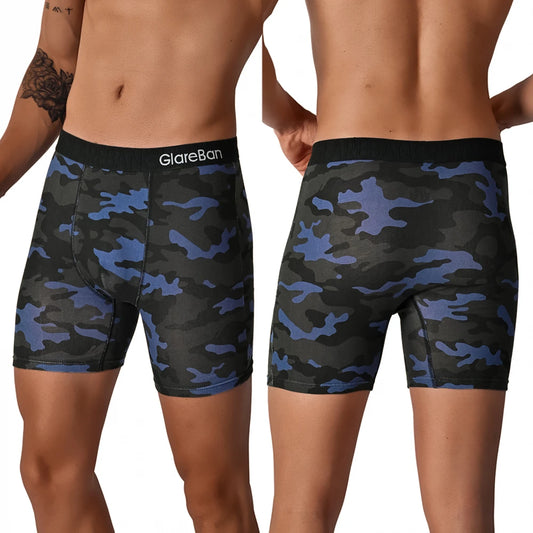 5PCS Men's Mid-Long Camo Cotton Boxer Shorts - Breathable & Comfortable Men's Briefs Se
