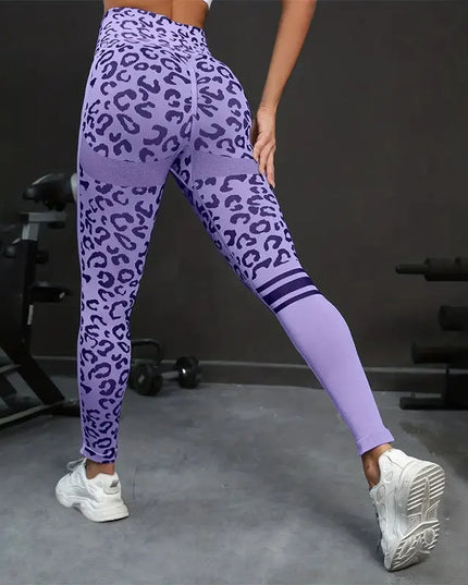 Women’s High-Waisted Seamless Leopard-Print Leggings with Hip-Lifting Fit