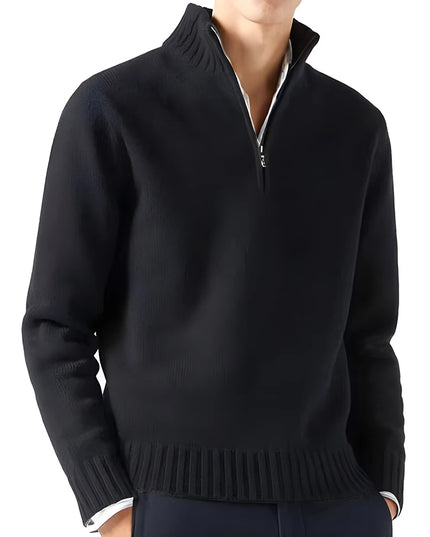 Men's Long Sleeve Turtleneck Sweater - Knitted, Breathable, Half-Zip Design
