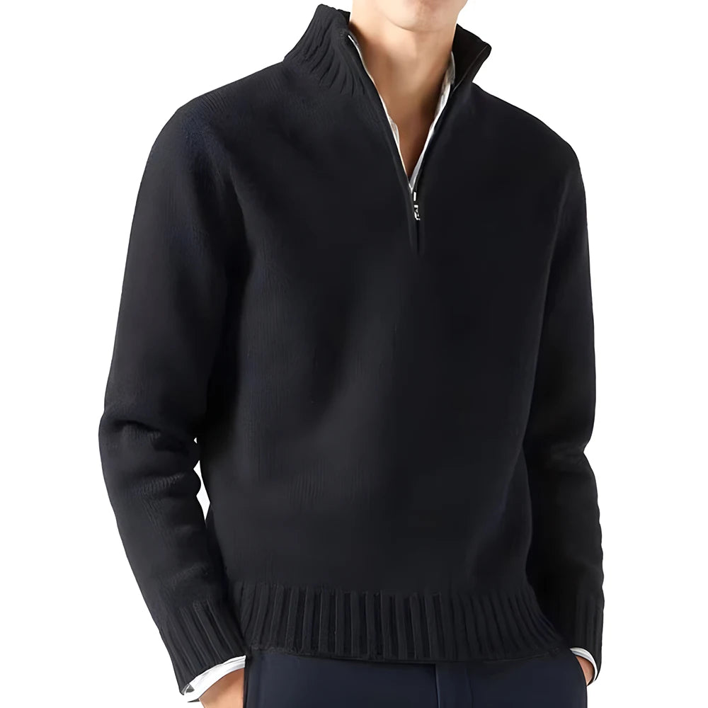 Men's Long Sleeve Turtleneck Sweater - Knitted, Breathable, Half-Zip Design