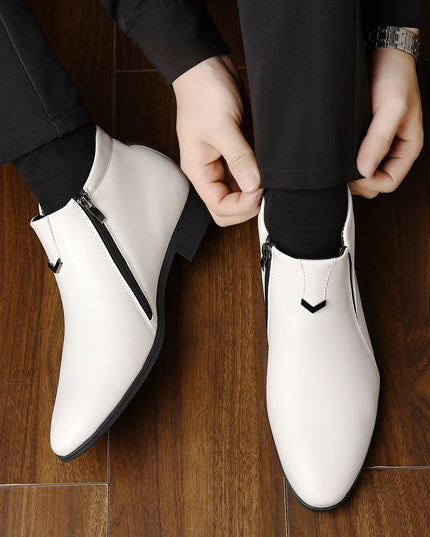Men’s Faux Leather High-Top Shoes with Side Zipper and Non-Slip Sole