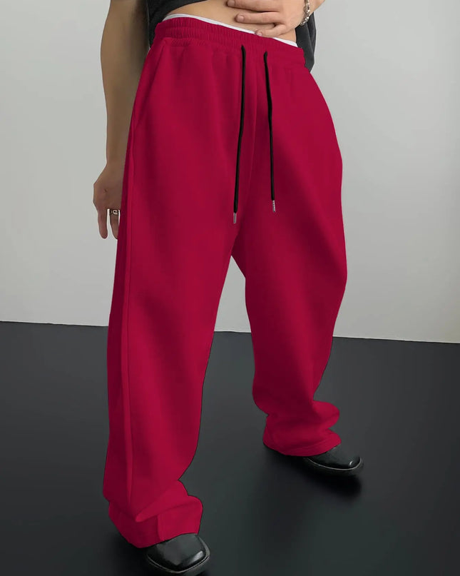 Unisex Wide Leg Sweatpants with Elastic Waist and Drawstring
