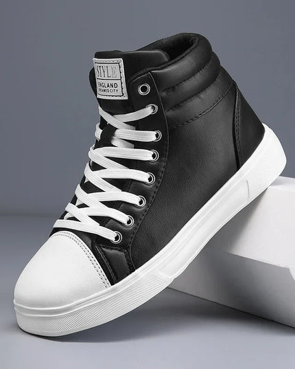 Men's High Top Faux Leather Sneakers with Lace-Up Closure