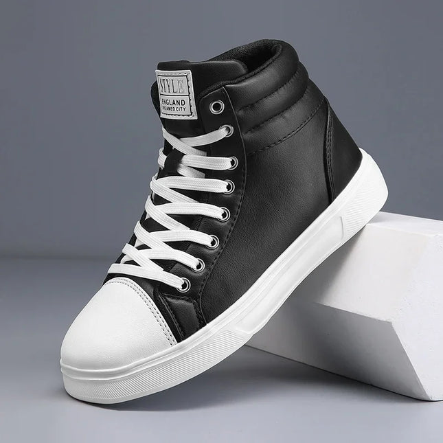 Men's High Top Faux Leather Sneakers with Lace-Up Closure