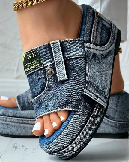 Denim Platform Women's Slip-On Slippers