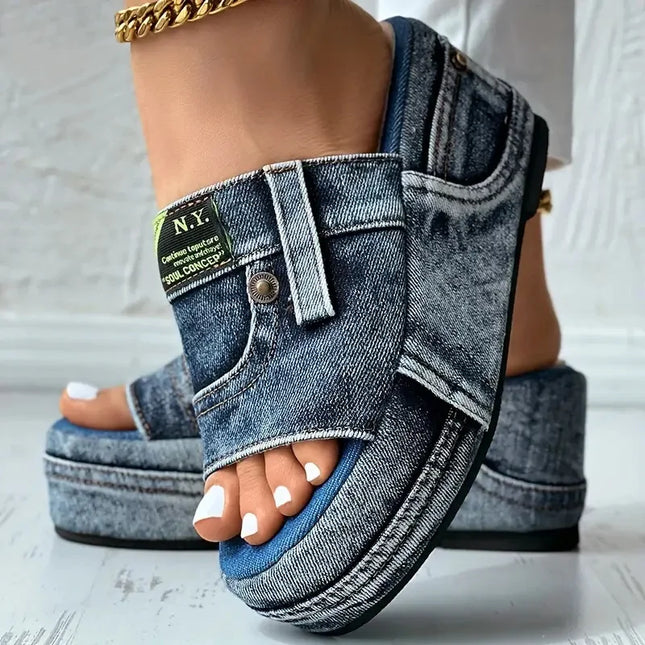 Denim Platform Women's Slip-On Slippers