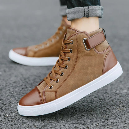 Men's Faux Leather Sneakers – Thick Sole, Non-Slip High-Top Shoes