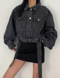Women's Casual Long Sleeve Cropped Denim Jacket
