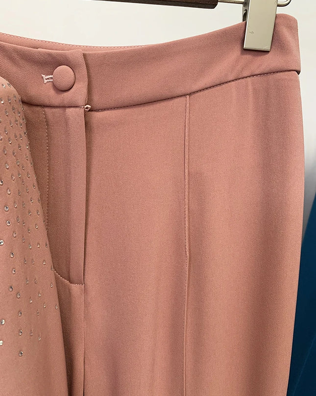 Women's Elegant Two-Piece Beaded Blazer and Pants Set with  Diamond Detailing