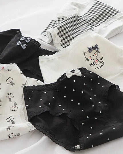 10Pcs Women's Cotton Panties – Comfortable Cartoon Print Underwear Set