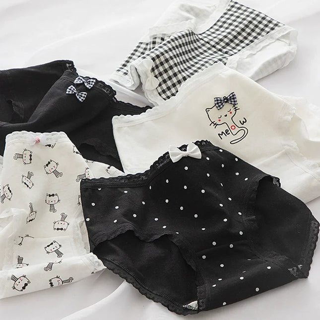 10Pcs Women's Cotton Panties – Comfortable Cartoon Print Underwear Set