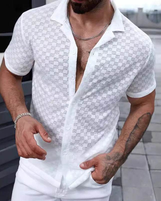 Men's Breathable Lace Hollow-Out Casual Shirt