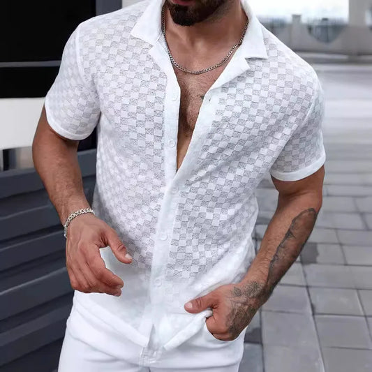 Men's Breathable Lace Hollow-Out Casual Shirt