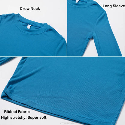 Women's Ribbed Crew Neck Lightweight Slim Fit Crop Top