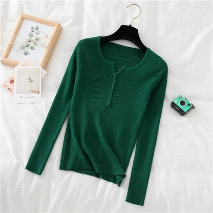 Women's Slim Fit Long Sleeve Knitted Sweater with Elastic Fit