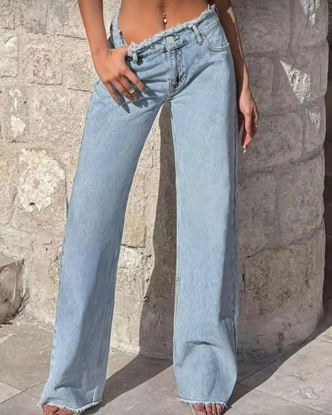 High-Waisted Raw-Hem Straight-Leg Jeans for Women, Relaxed Fit