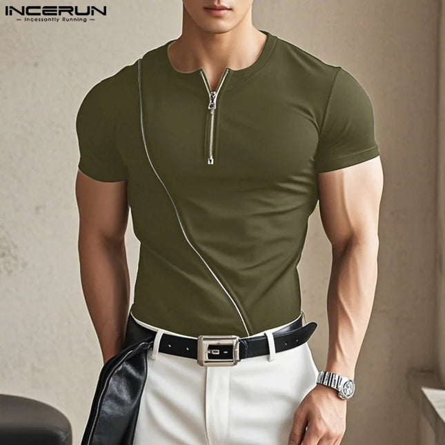 Incerun Men's Half Zipper T-Shirt - Breathable, Stylish Men's Casual Top