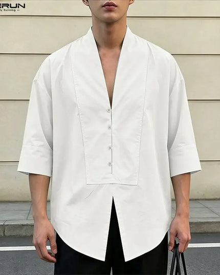 INCERUN Men's V-Neck Half Sleeve Loose Fit Shirt