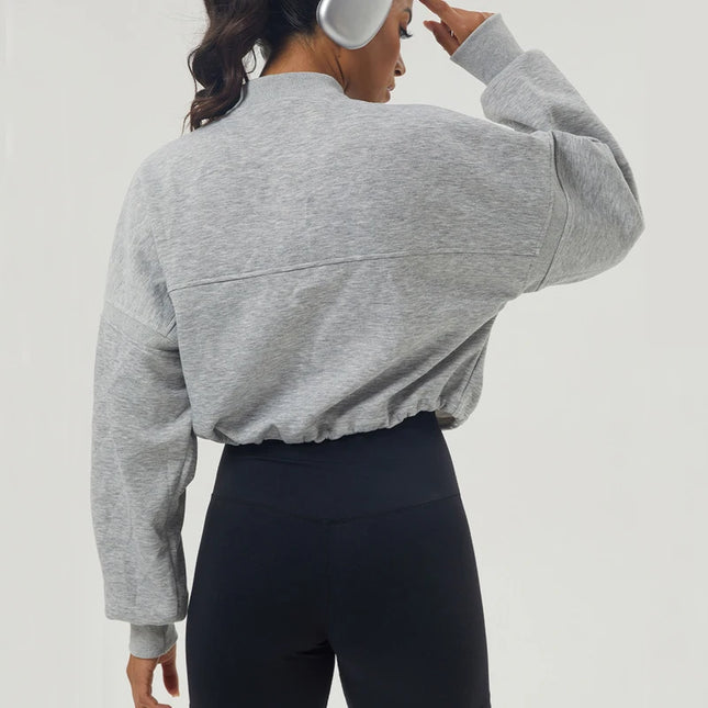 Women's Long Sleeve Sweatshirt – Loose Fit, Half Zipper, Oversized