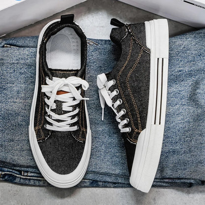 Men's Vulcanized Canvas Lace-Up Sneakers – Stylish & Durable Casual Shoes