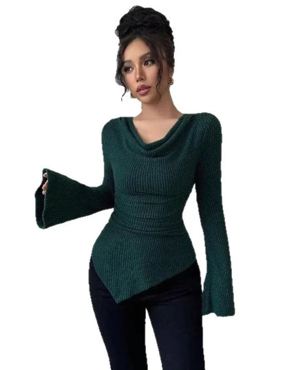 Women’s Off-Shoulder Ribbed Knit Sweater, Slim Fit, Long Sleeve