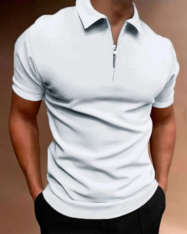 Men's Short-Sleeved Polo T-Shirt with Zipper