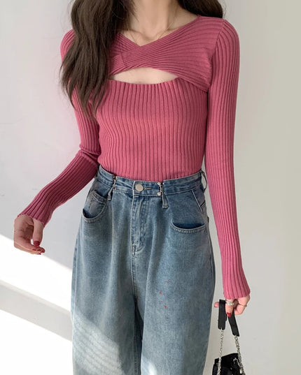 Women's Slim Fit Sweater - Chic Long-Sleeve Knitted Pullover