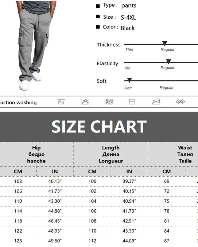 Men's Oversized Straight Fit Sweatpants with Drawstring & Multiple Pockets