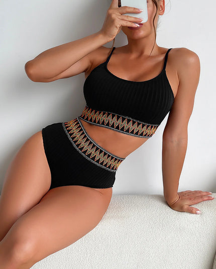 High-Waist Pleated Bikini Swimsuit for Women