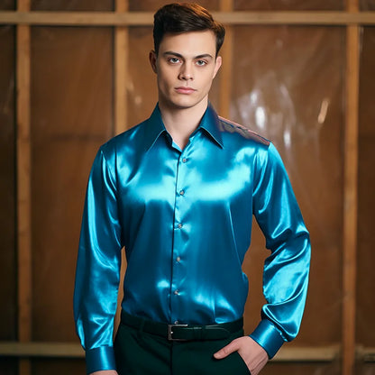 Men's Glossy Button-Up Shirt – Stylish, Slim Fit, Perfect for Formal & Casual Wear