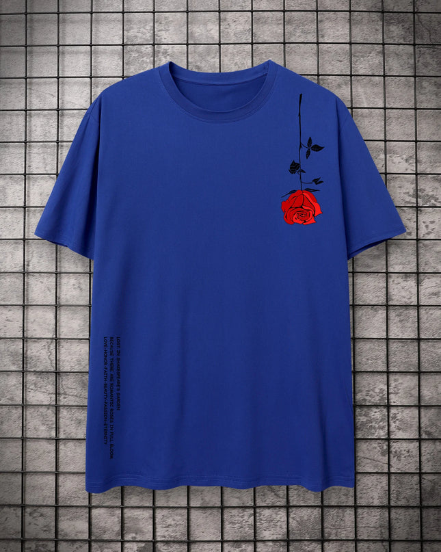 Men's Cotton T-Shirt with Rose Flower Print - Casual Fit