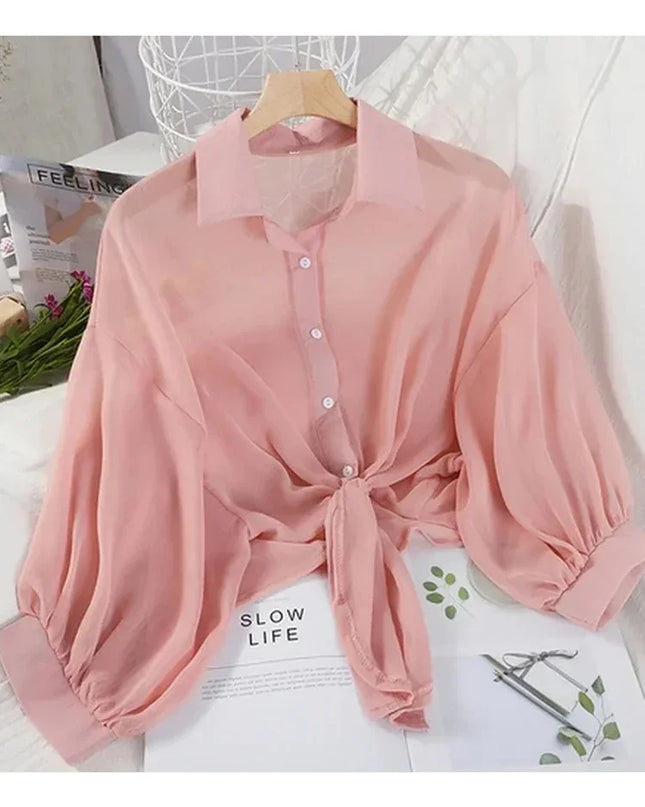 Women's Loose Tied Waist Blouse