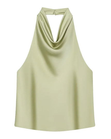Satin Women's Halter Backless Sleeveless Blouse