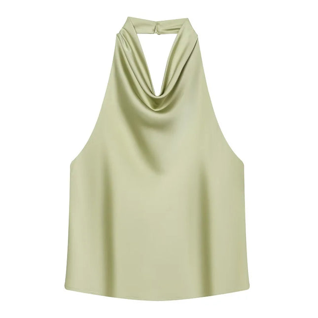 Satin Women's Halter Backless Sleeveless Blouse