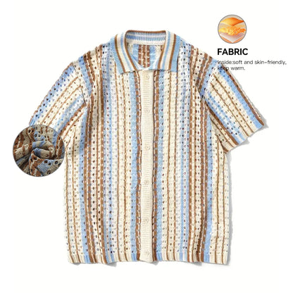 Men's Short Sleeve Mesh Lapel Shirt - Breathable & Stylish Men's Casual Top