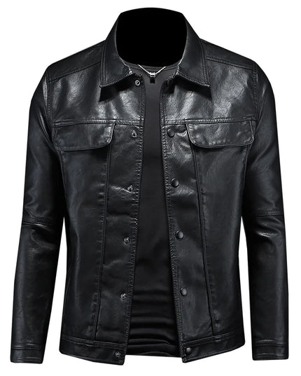 Men's Slim Fit Faux Leather Lapel Jacket - Stylish & Trendy Outerwear