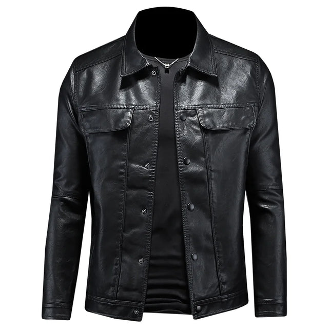 Men's Slim Fit Faux Leather Lapel Jacket - Stylish & Trendy Outerwear
