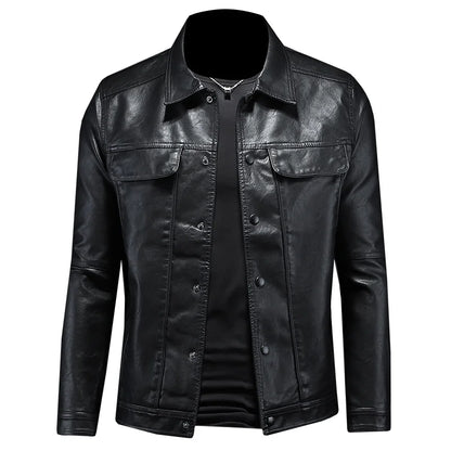Men's Slim Fit Faux Leather Lapel Jacket - Stylish & Trendy Outerwear