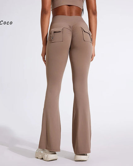 DIAS FIT JOY Women's High-Waisted Pocket Flared Pants | Hip-Lifting, Comfort Fit, Trendy Flared Trousers