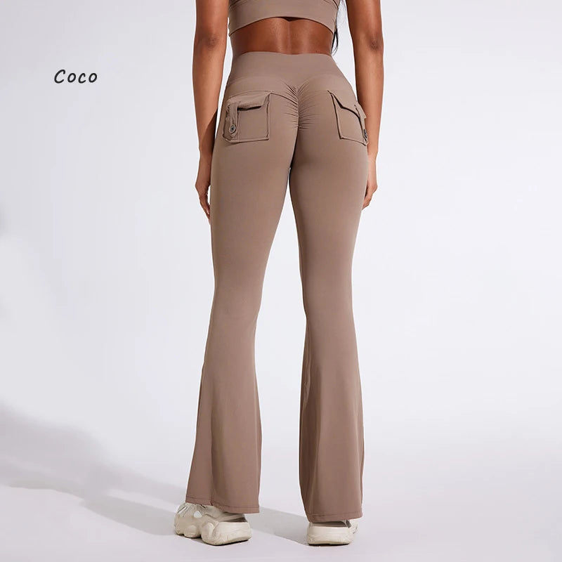 DIAS FIT JOY Women's High-Waisted Pocket Flared Pants | Hip-Lifting, Comfort Fit, Trendy Flared Trousers