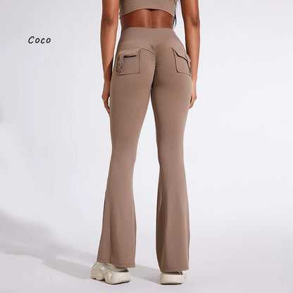 DIAS FIT JOY Women's High-Waisted Pocket Flared Pants | Hip-Lifting, Comfort Fit, Trendy Flared Trousers